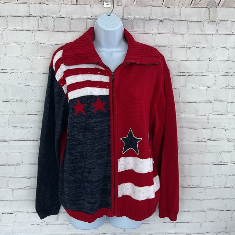 Tiara Internacional americana 55% Ramie sequins zip up sweater